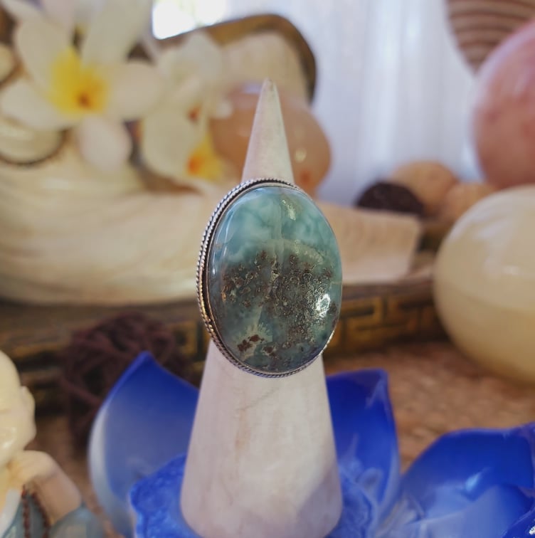 Larimar Emotional Healing Gemstone Ring US 7 (E2081)