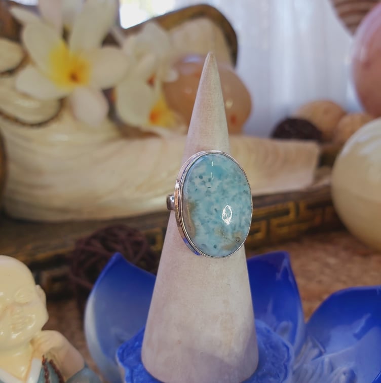 Larimar Emotional Healing Gemstone Ring US 7.5 (E2083)
