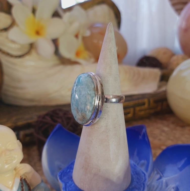 Larimar Emotional Healing Gemstone Ring US 7.5 (E2083)