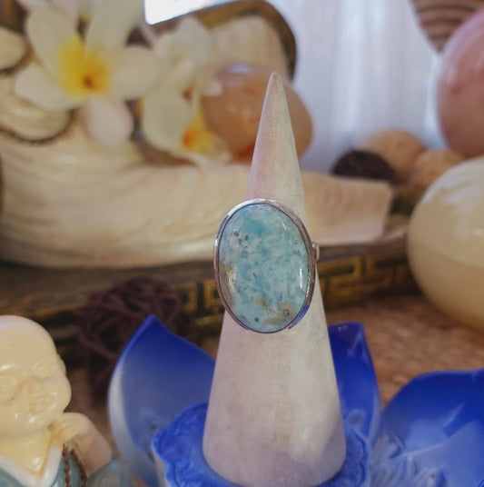 Larimar Emotional Healing Gemstone Ring US 7.5 (E2083)
