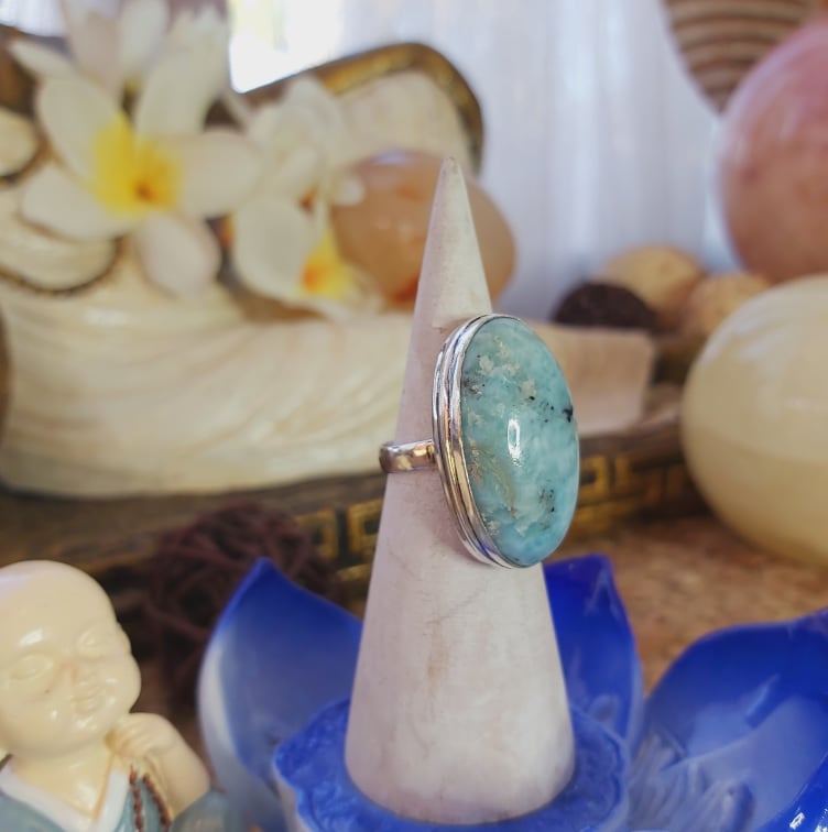 Larimar Emotional Healing Gemstone Ring US 7.5 (E2084)