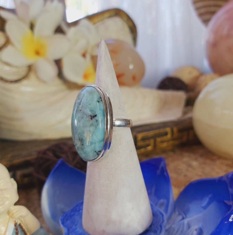 Larimar Emotional Healing Gemstone Ring US 7.5 (E2084)