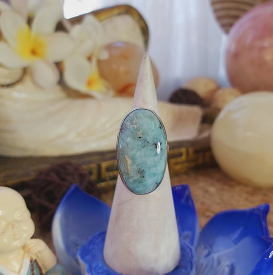 Larimar Emotional Healing Gemstone Ring US 7.5 (E2084)
