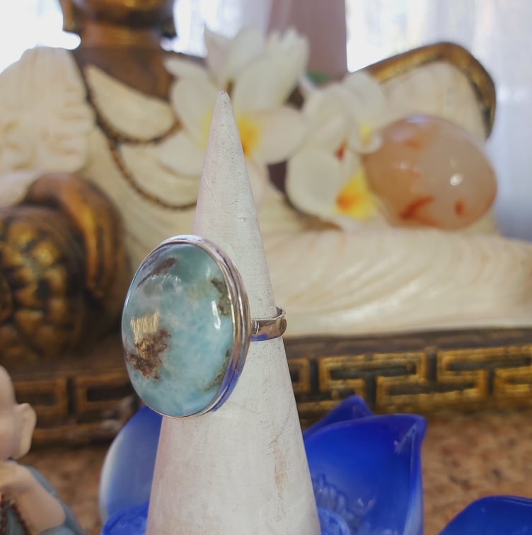 Larimar Emotional Healing Gemstone Ring US 7.5 (E2085)