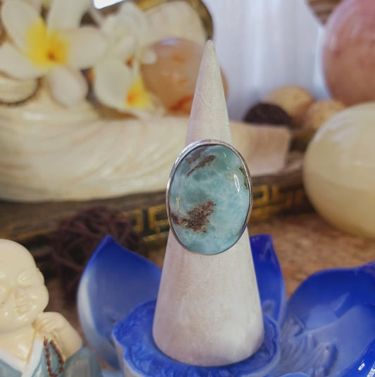 Larimar Emotional Healing Gemstone Ring US 7.5 (E2085)