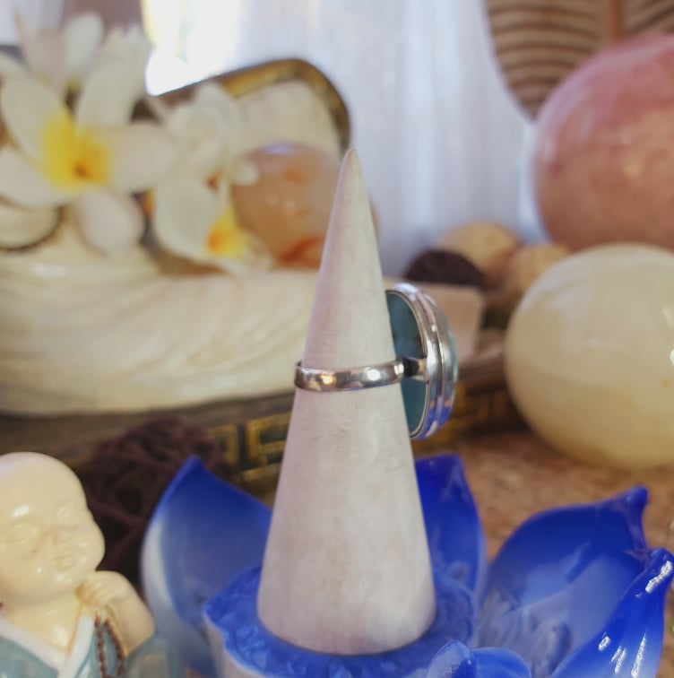 Larimar Emotional Healing Gemstone Ring US 7.5 (E2085)