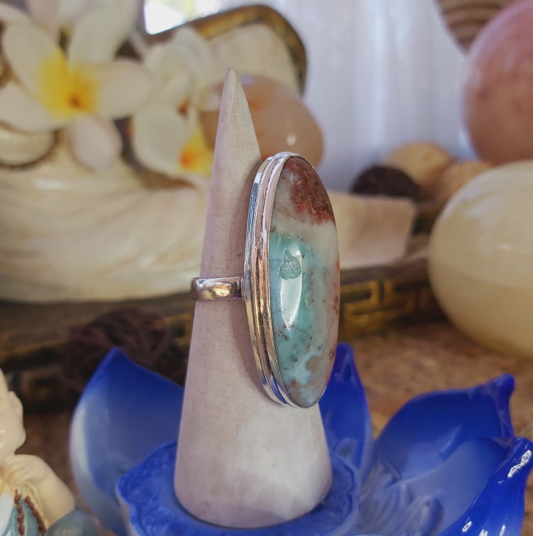 Larimar Emotional Healing Gemstone Ring US 9.5 (E2089)