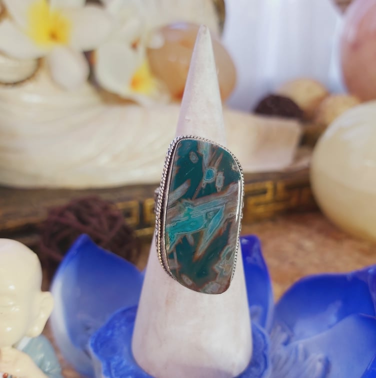 Agate Physical Wellbeing Gemstone Ring US 9 (E2093)