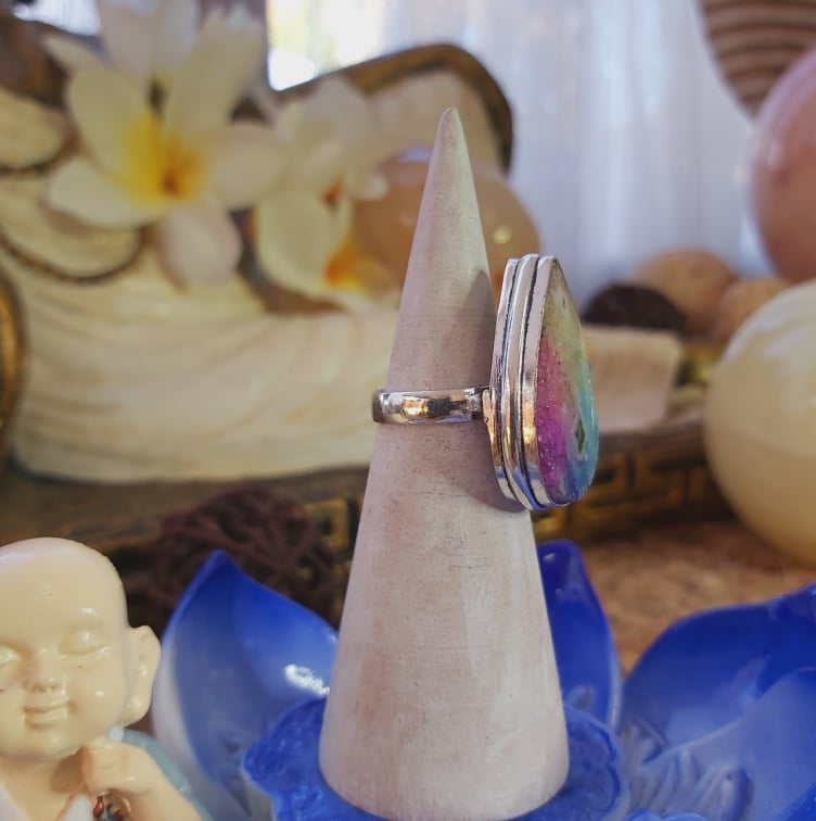 Rainbow Agate Physical Wellbeing Gemstone Ring US 6 (E2097)