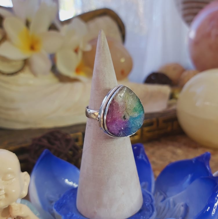 Rainbow Agate Physical Wellbeing Gemstone Ring US 6 (E2098)