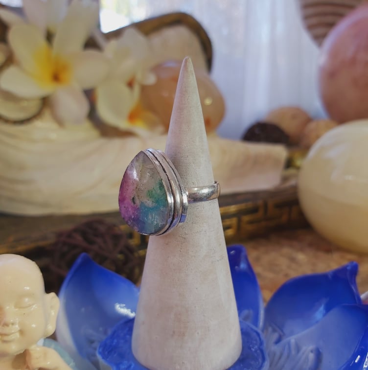 Rainbow Agate Physical Wellbeing Gemstone Ring US 6 (E2098)