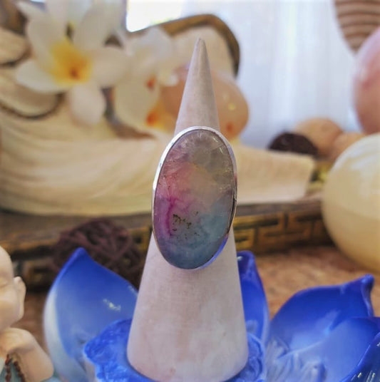 Rainbow Agate Physical Wellbeing Gemstone Ring US 7.5 (E2101)