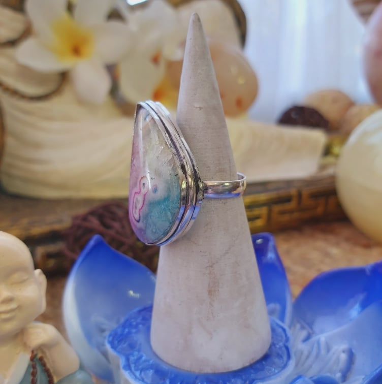 Rainbow Agate Physical Wellbeing Gemstone Ring US 8 (E2102)