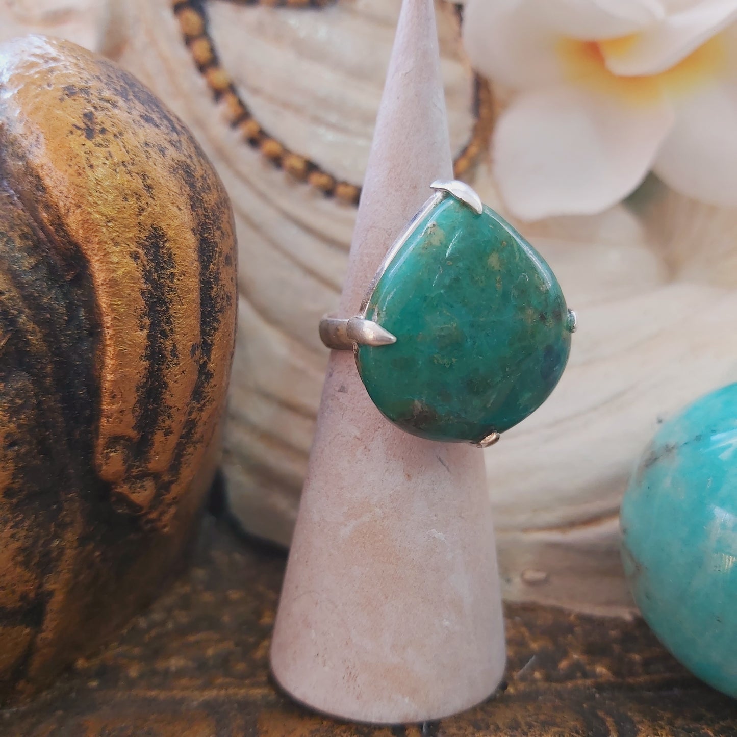 Chrysocolla Heart Chakra Gemstone Ring US 6 (E2151)