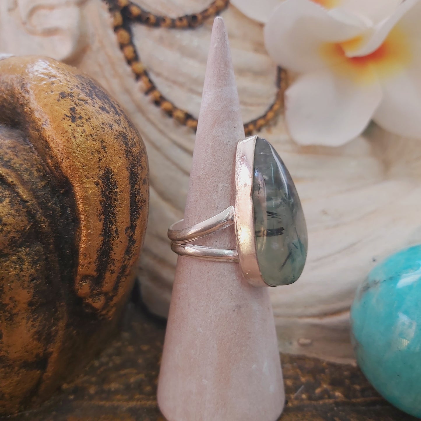 Prehnite Heart Chakra Gemstone Ring US 7.5 (E2154)