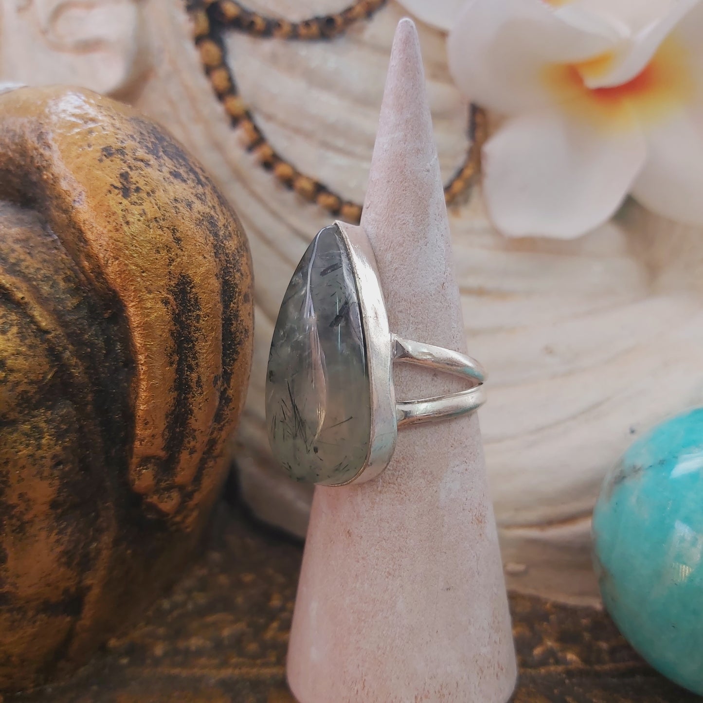 Prehnite Heart Chakra Gemstone Ring US 7.5 (E2154)