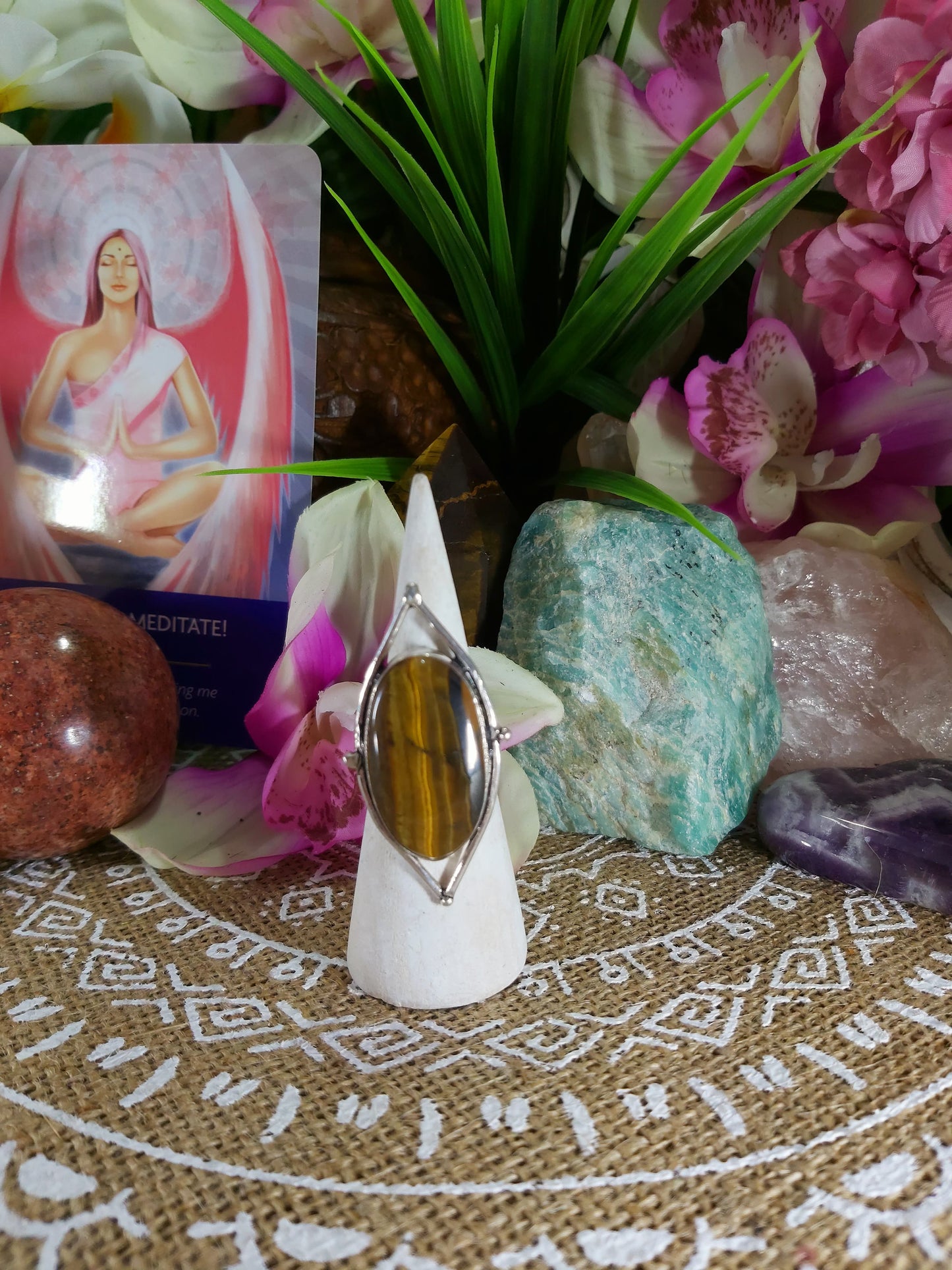 Tiger Eye Earth Star Ring Size US 6 (E216)