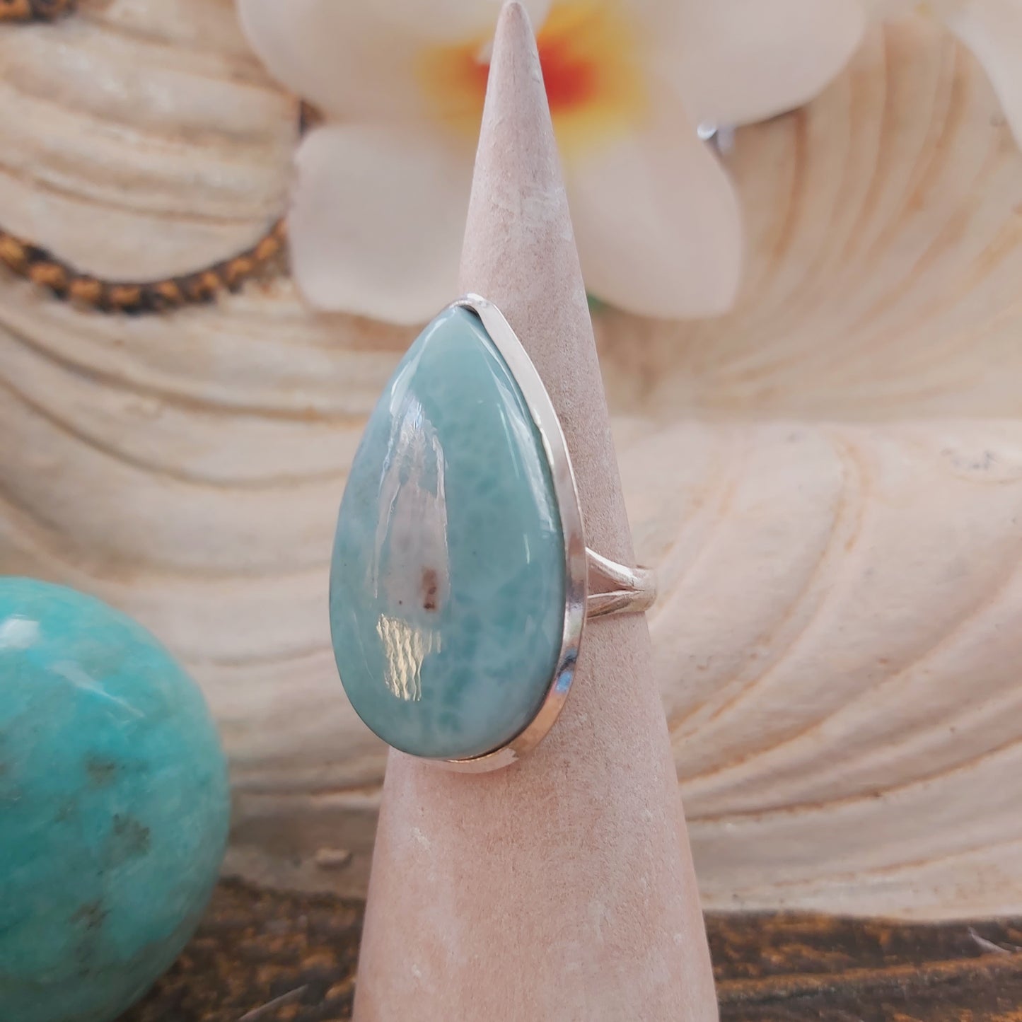 Larimar Emotional Healing Gemstone Ring US 8 (E2164)