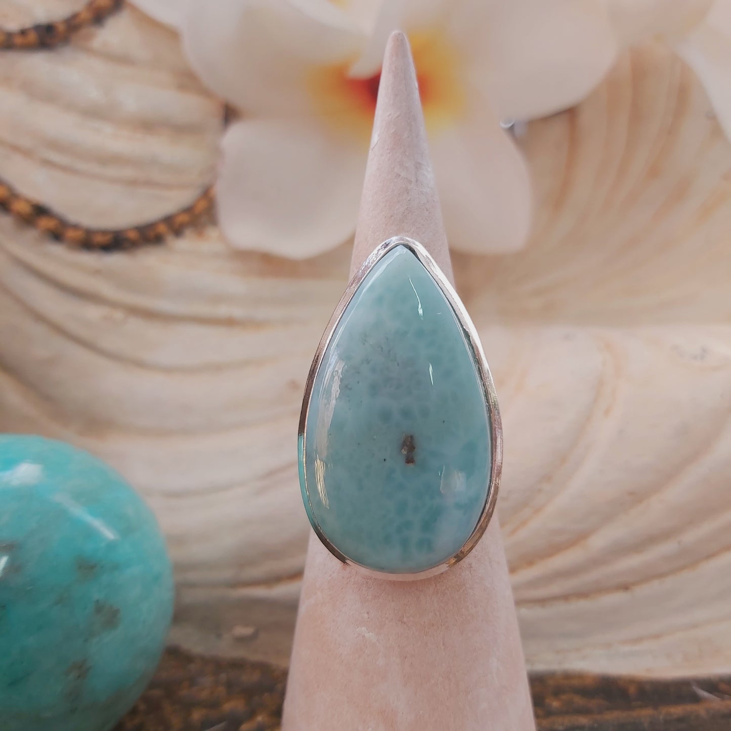 Larimar Emotional Healing Gemstone Ring US 8 (E2164)