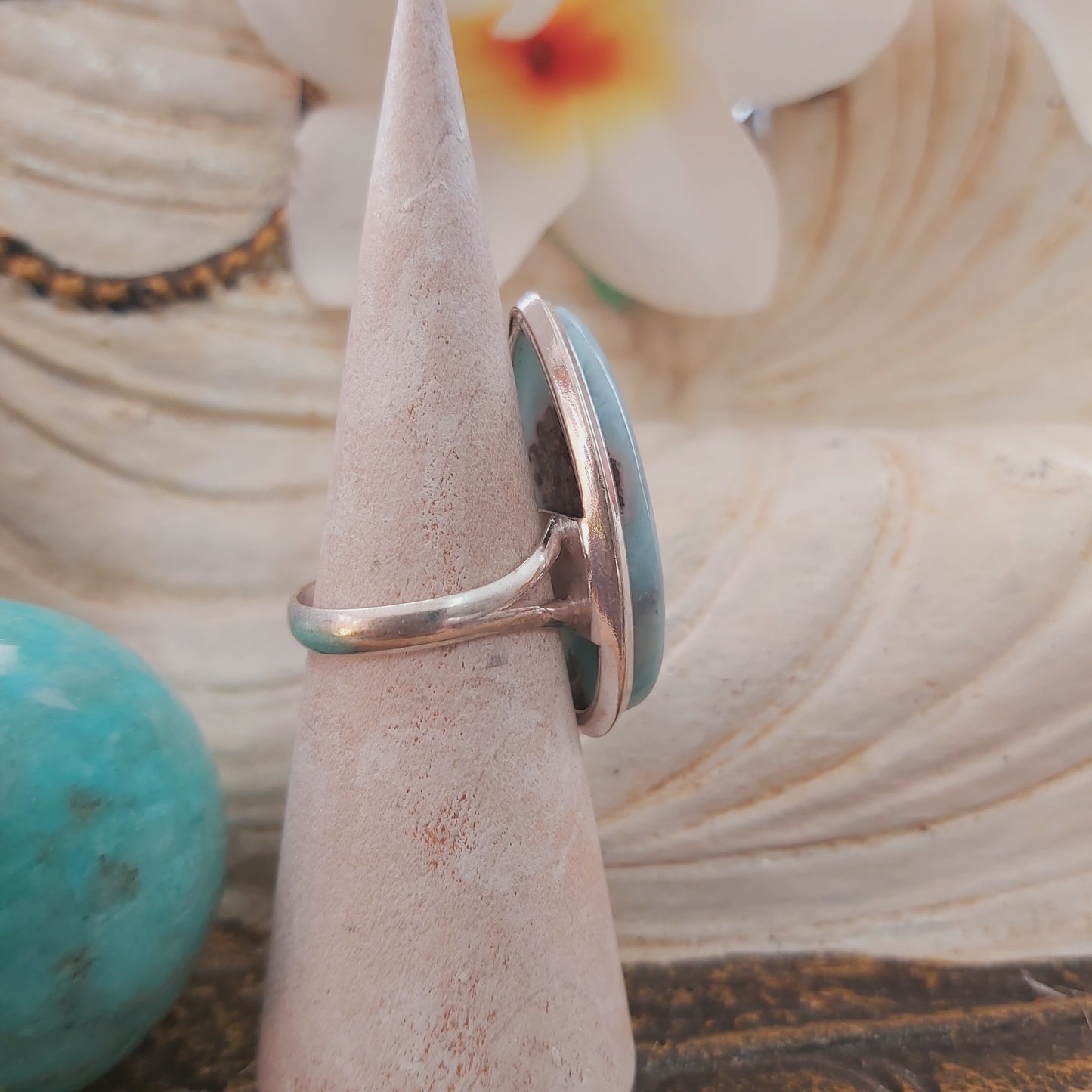 Larimar Emotional Healing Gemstone Ring US 8 (E2164)