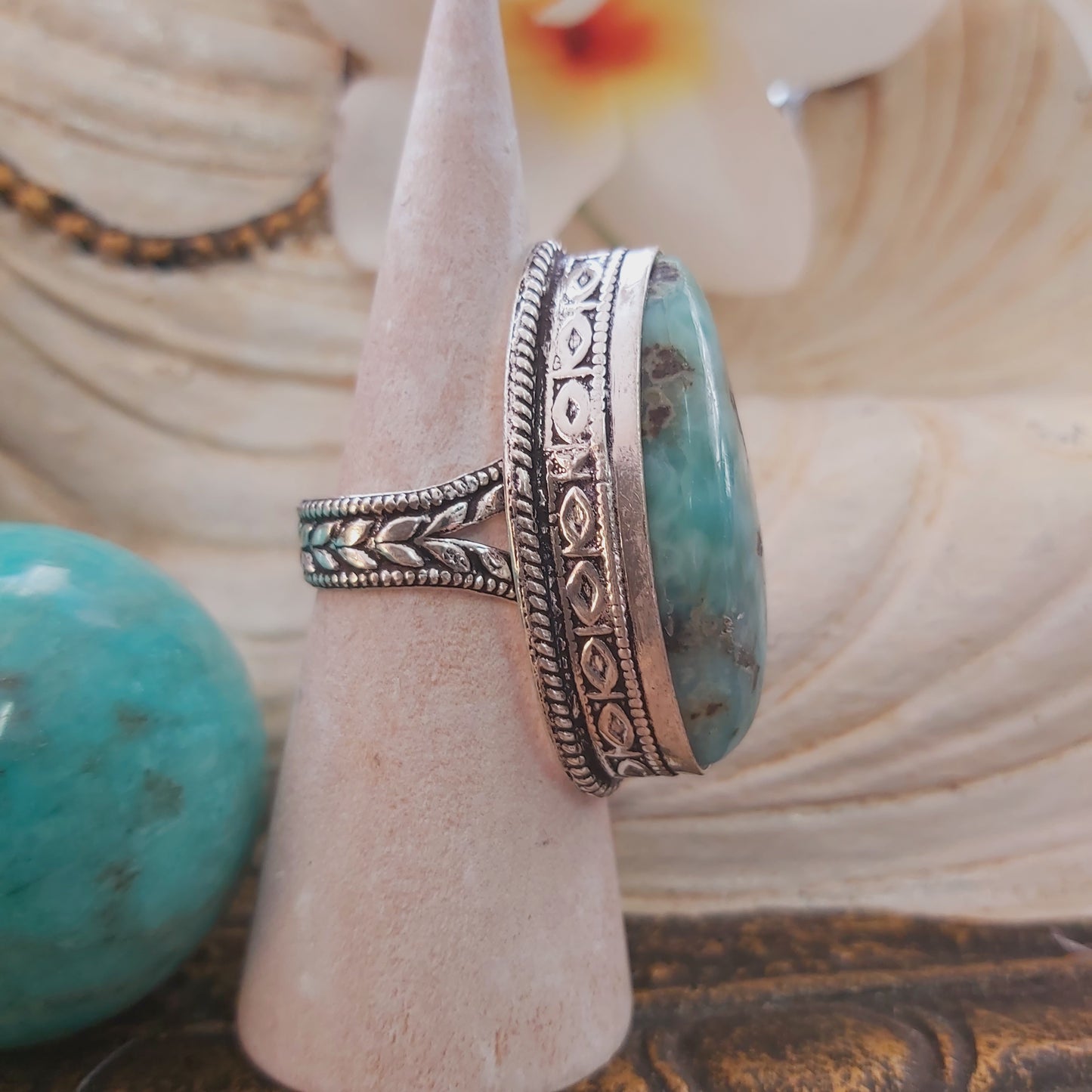 Larimar Emotional Healing Gemstone Ring US 8 (E2167)