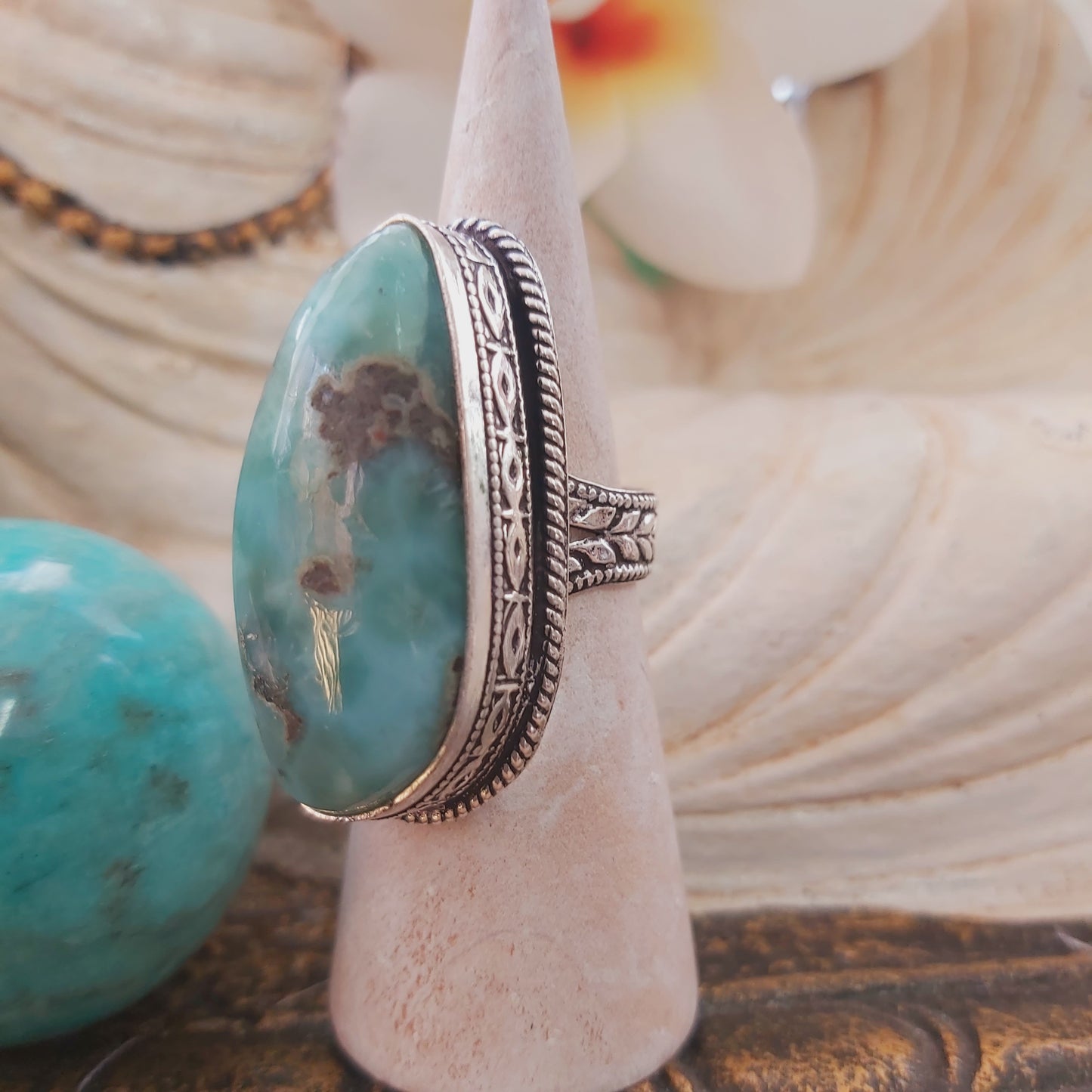 Larimar Emotional Healing Gemstone Ring US 8 (E2167)