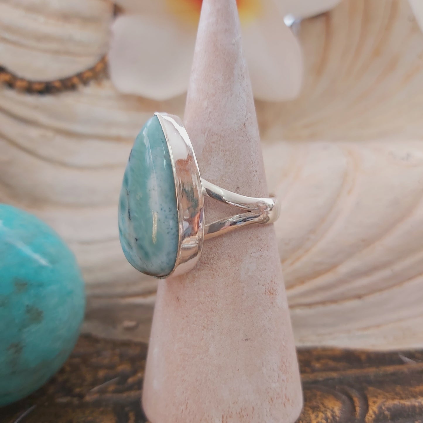 Larimar Emotional Healing Gemstone Ring US 8 (E2168)