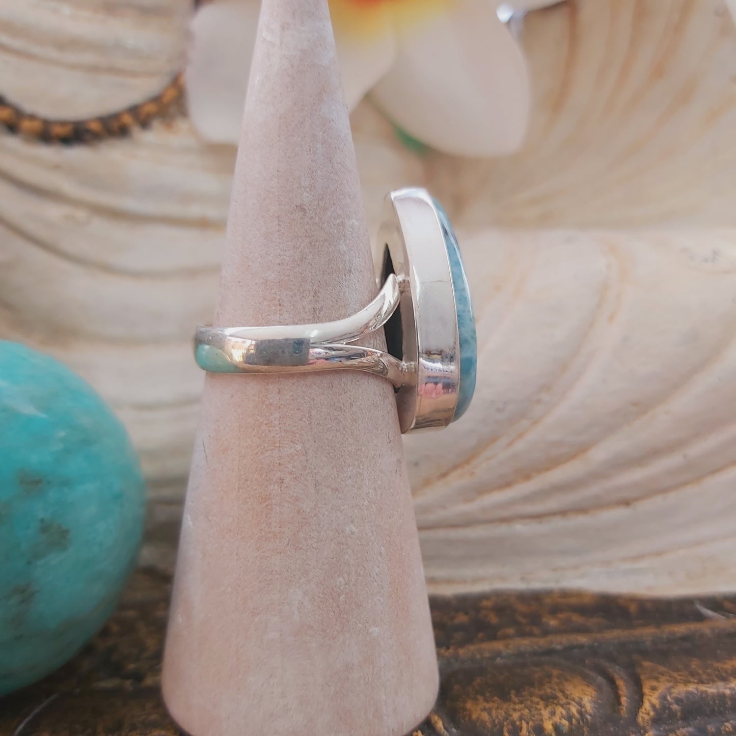 Larimar Emotional Healing Gemstone Ring US 8 (E2168)