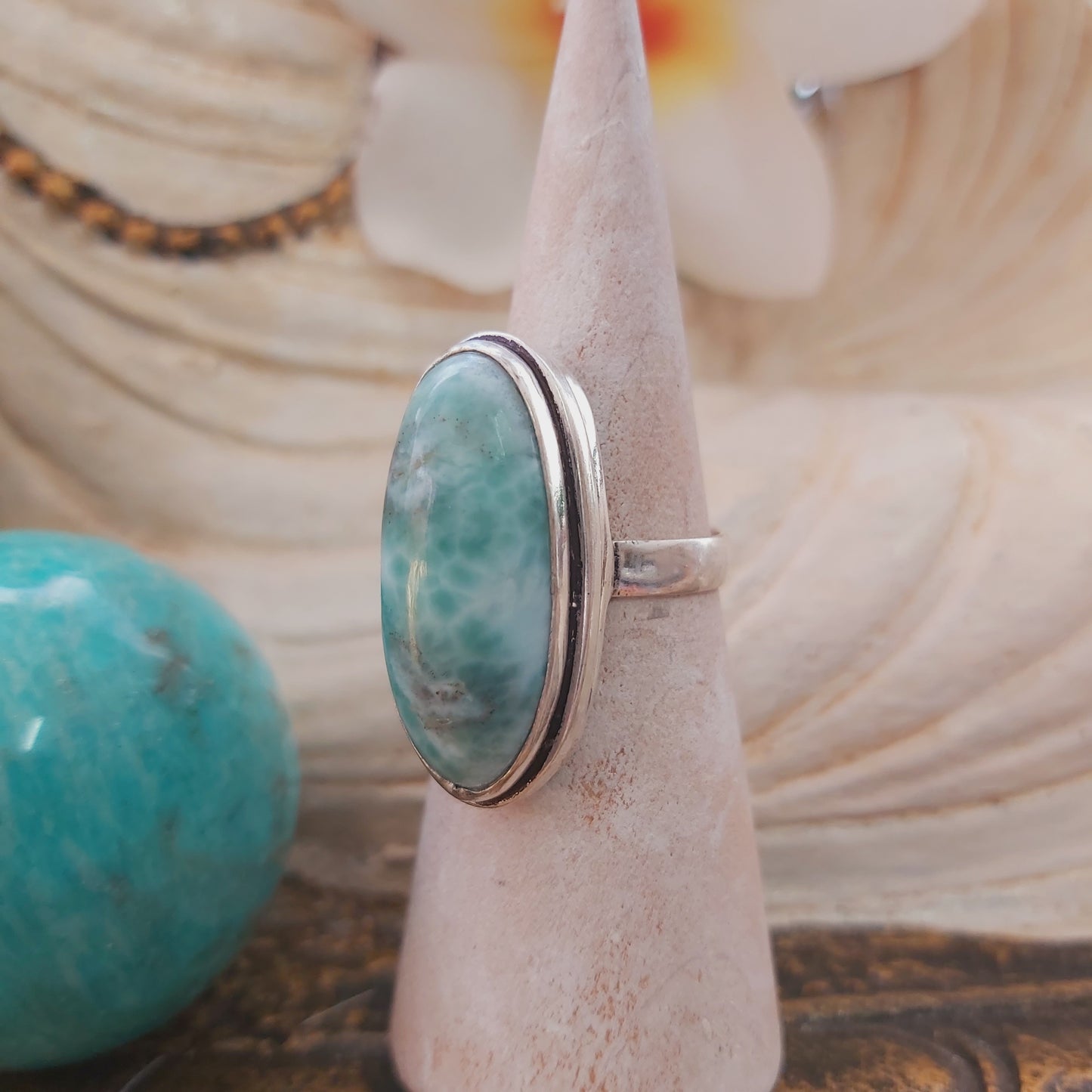 Larimar Emotional Healing Gemstone Ring US 7.5 (E2177)