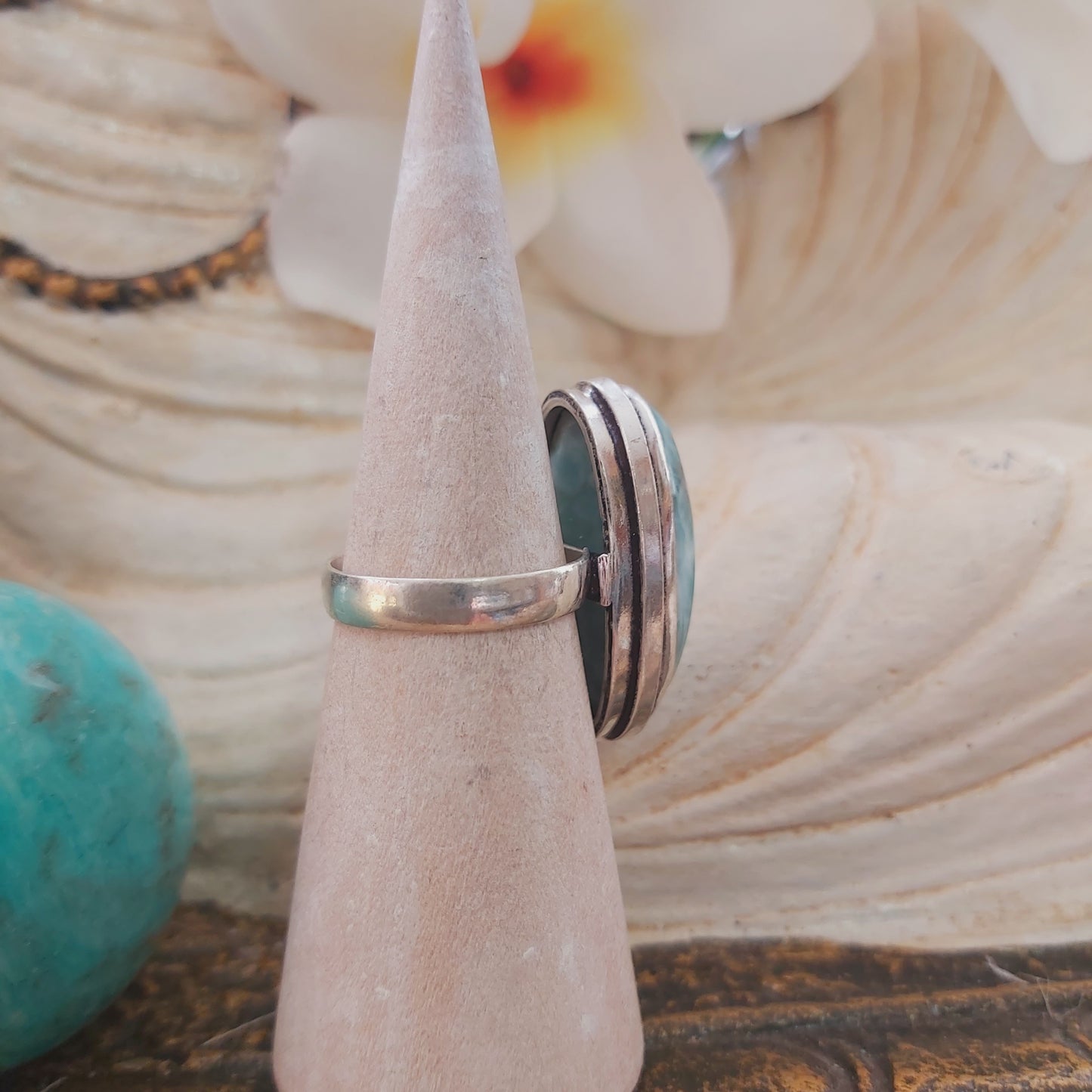 Larimar Emotional Healing Gemstone Ring US 7.5 (E2177)