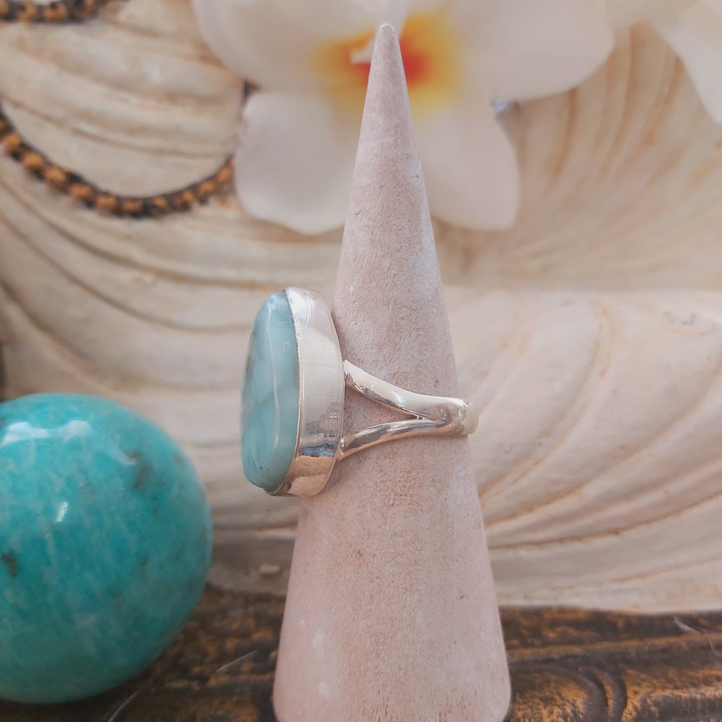 Larimar Emotional Healing Gemstone Ring US 9 (E2178)