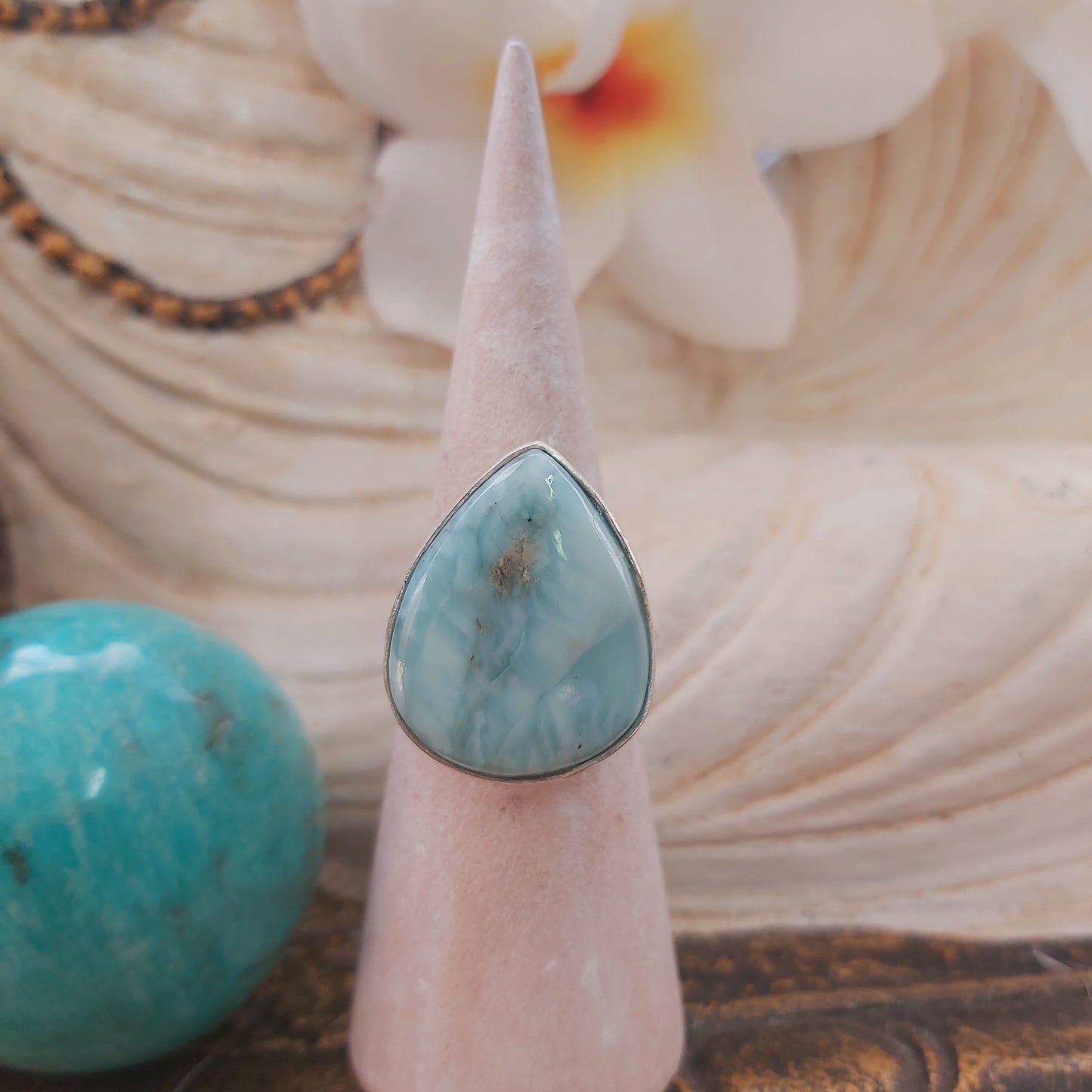 Larimar Emotional Healing Gemstone Ring US 9 (E2178)