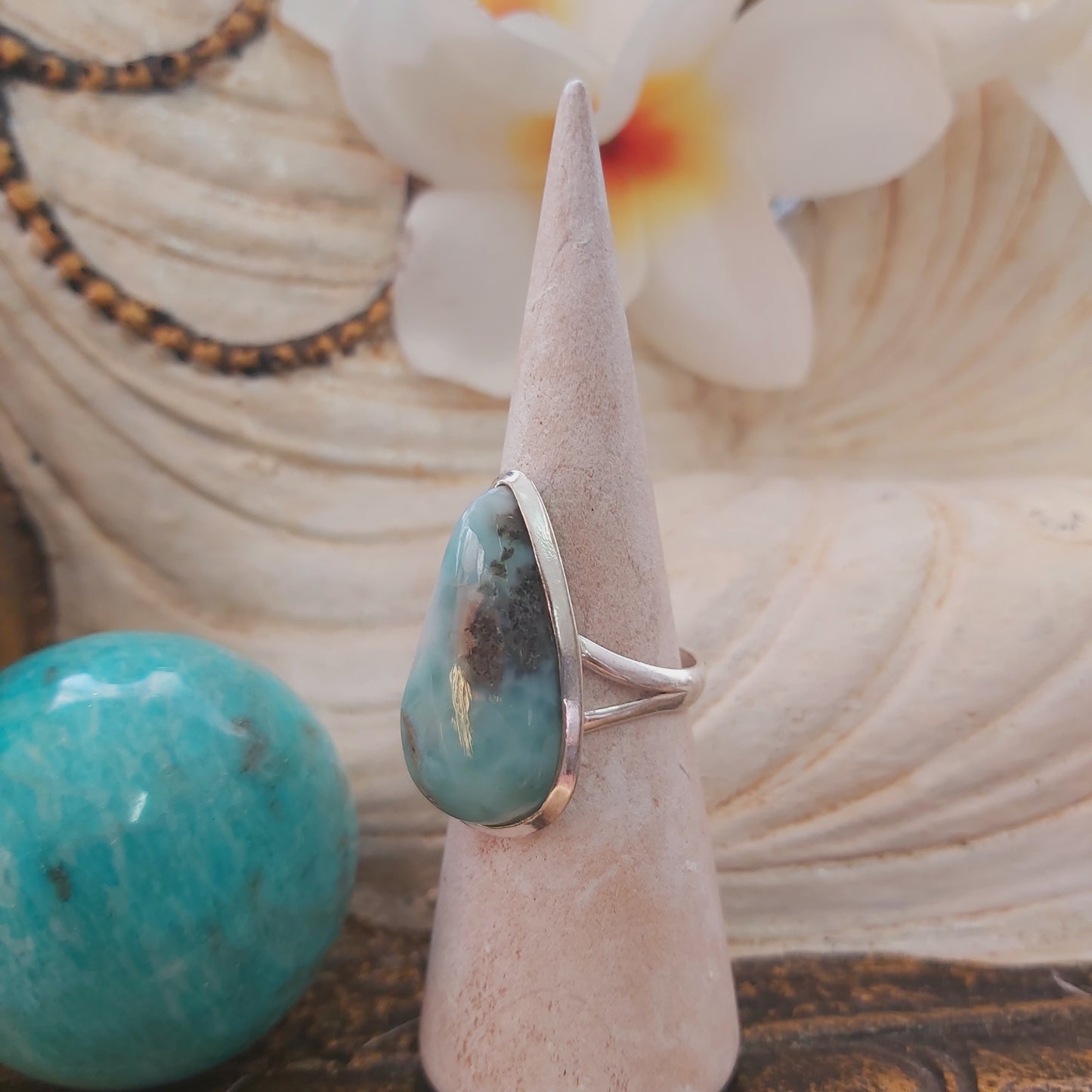 Larimar Emotional Healing Gemstone Ring US 9 (E2180)