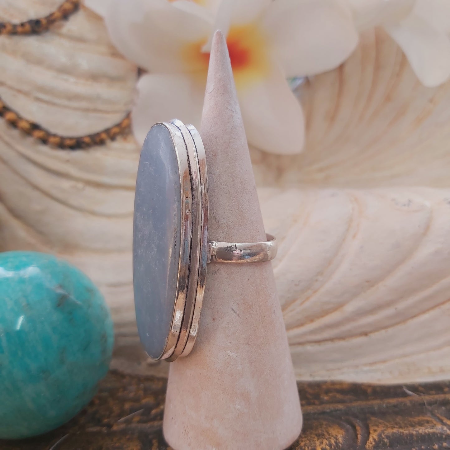 Angelite Inner Peace Gemstone Ring Size US 7.5 (E2184)