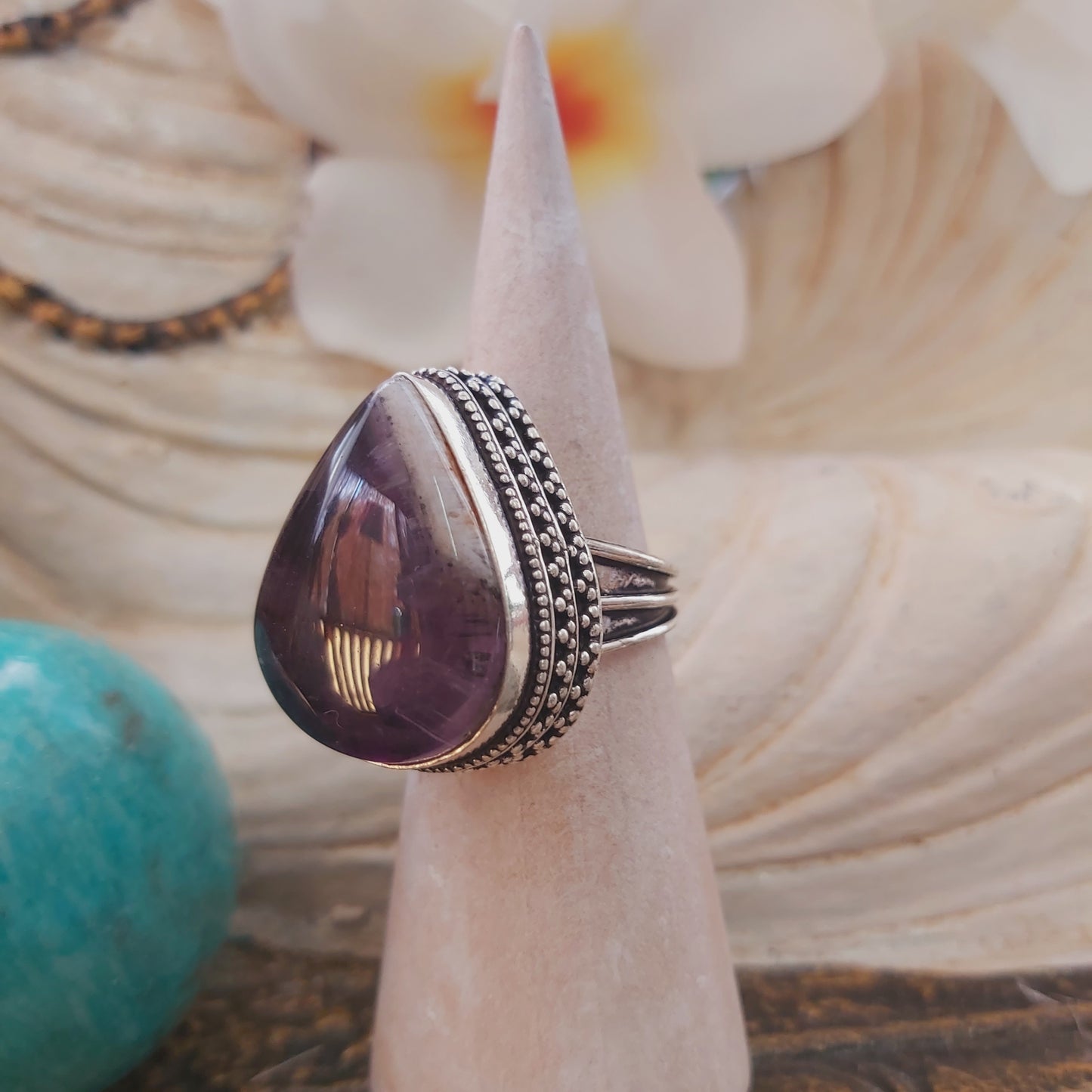 Amethyst Soul Star Protection Gemstone Ring Size US 7.5 (E2186)