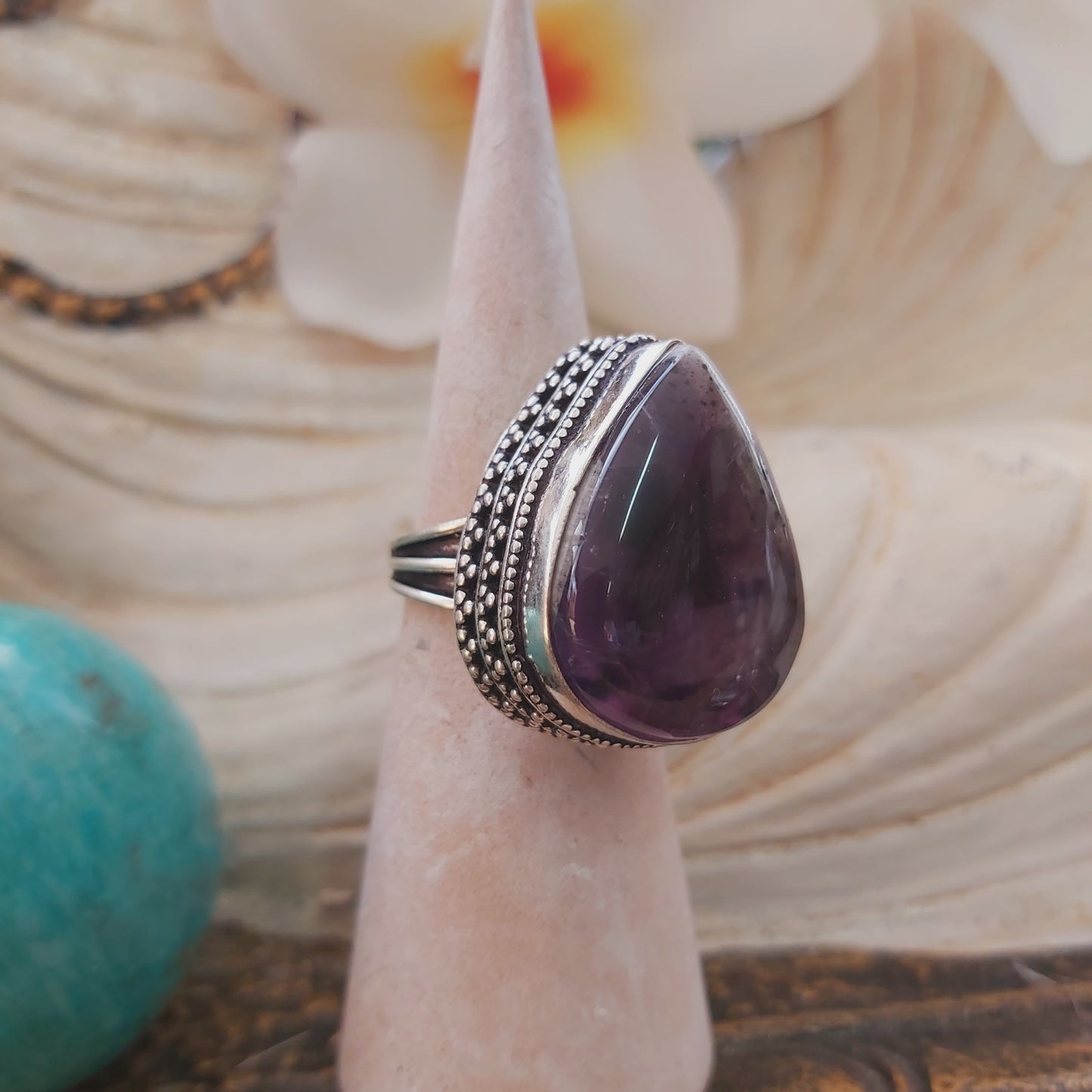 Amethyst Soul Star Protection Gemstone Ring Size US 7.5 (E2186)