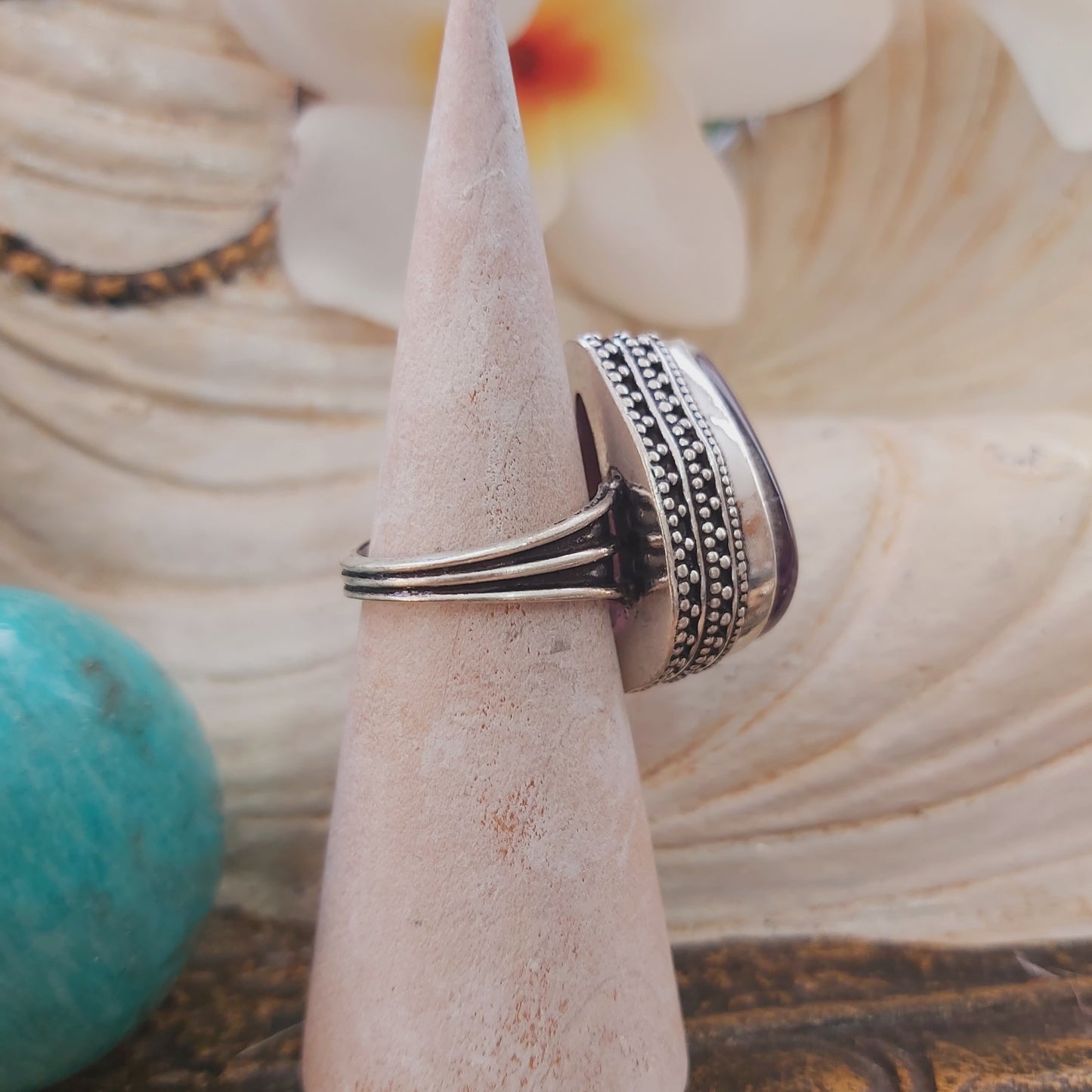 Amethyst Soul Star Protection Gemstone Ring Size US 7.5 (E2186)