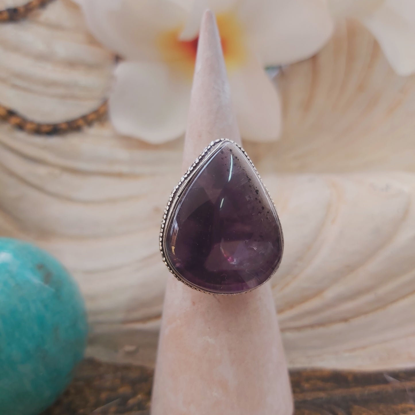 Amethyst Soul Star Protection Gemstone Ring Size US 7.5 (E2186)