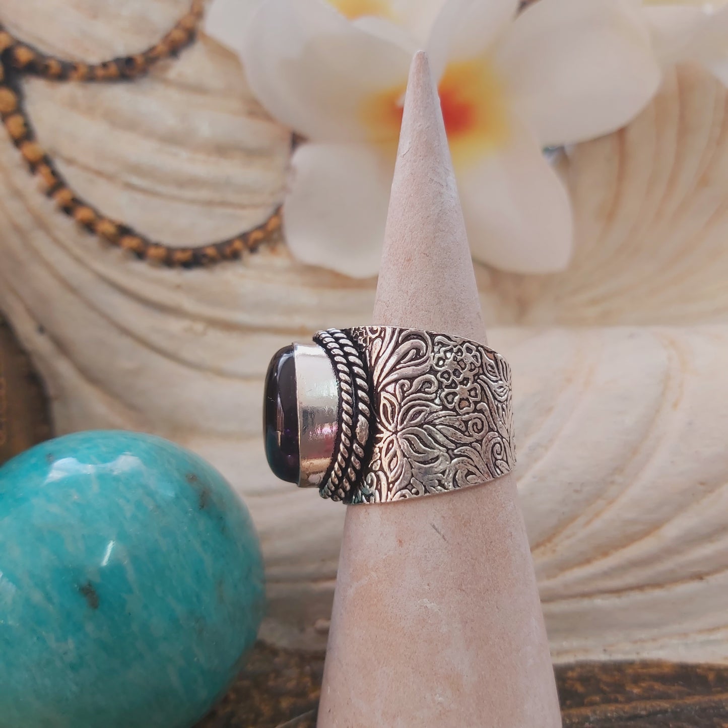 Amethyst Soul Star Protection Gemstone Ring Size US 8.5 (E2187)