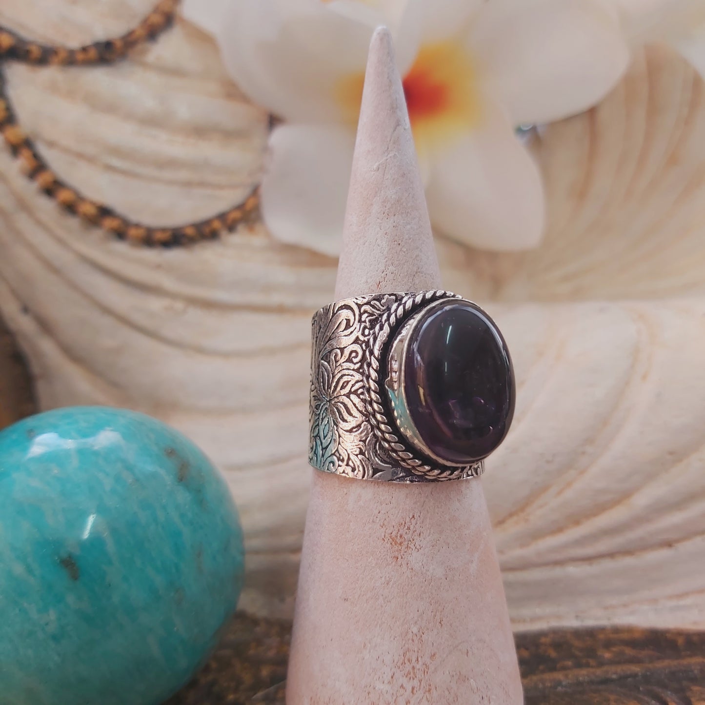 Amethyst Soul Star Protection Gemstone Ring Size US 8.5 (E2187)