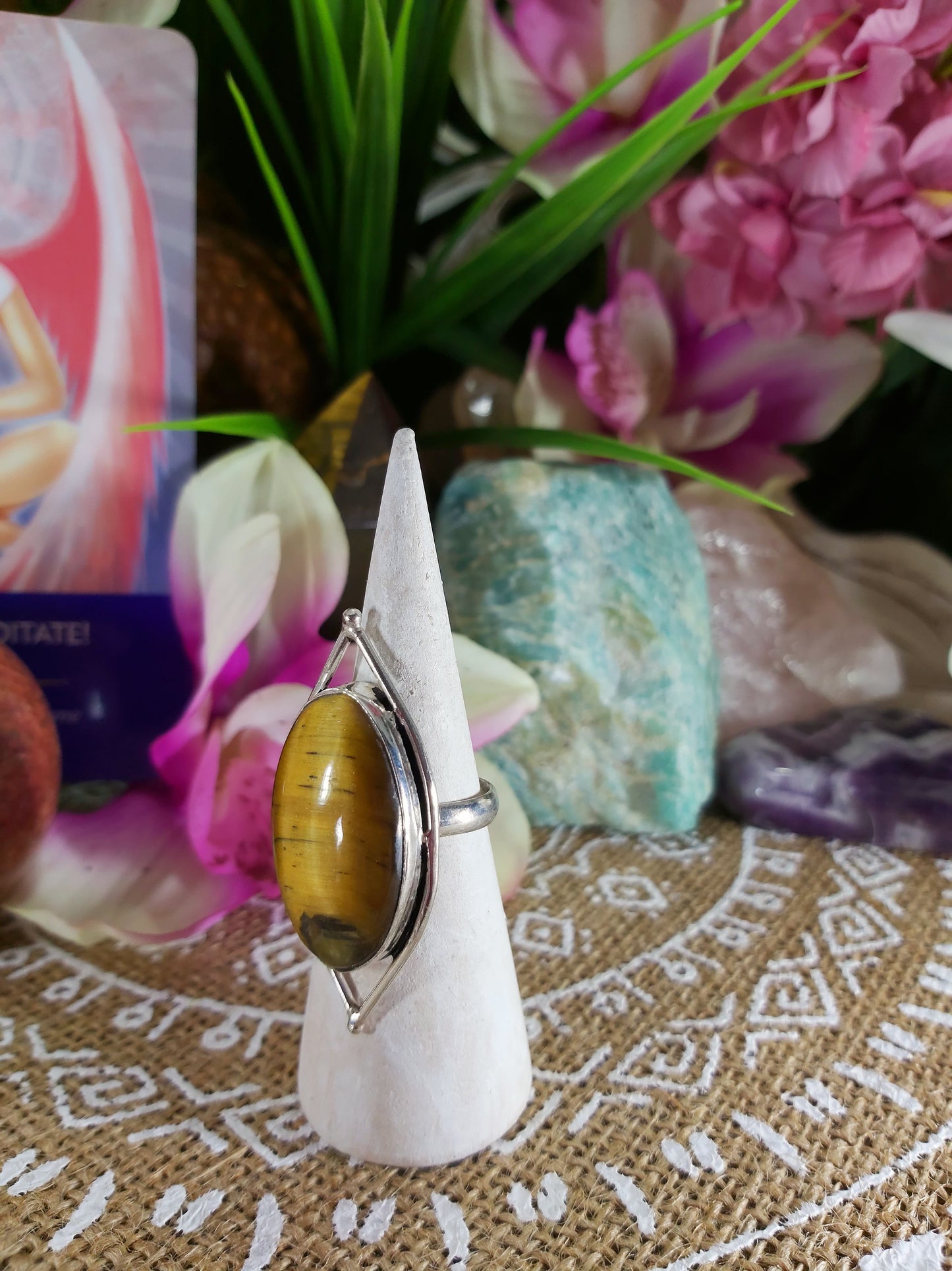 Tiger Eye Earth Star Ring Size US 8 (E219)