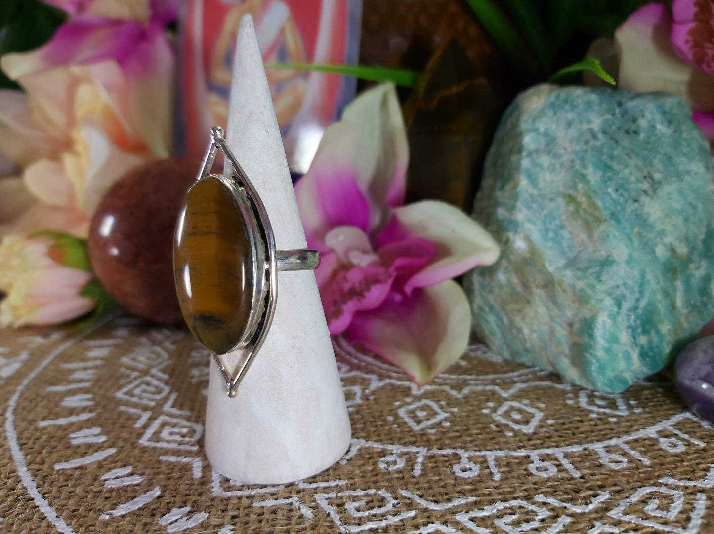 Tiger Eye Earth Star Ring Size US 8 (E219)