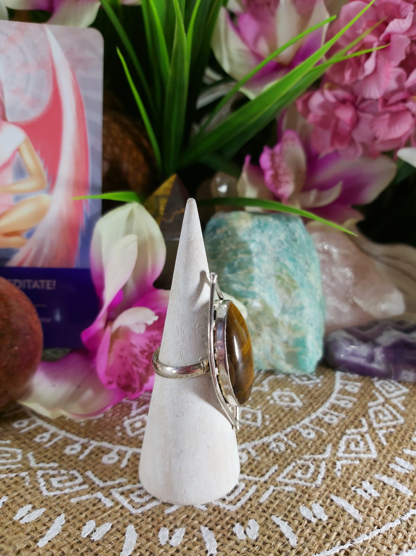 Tiger Eye Earth Star Ring Size US 8 (E219)