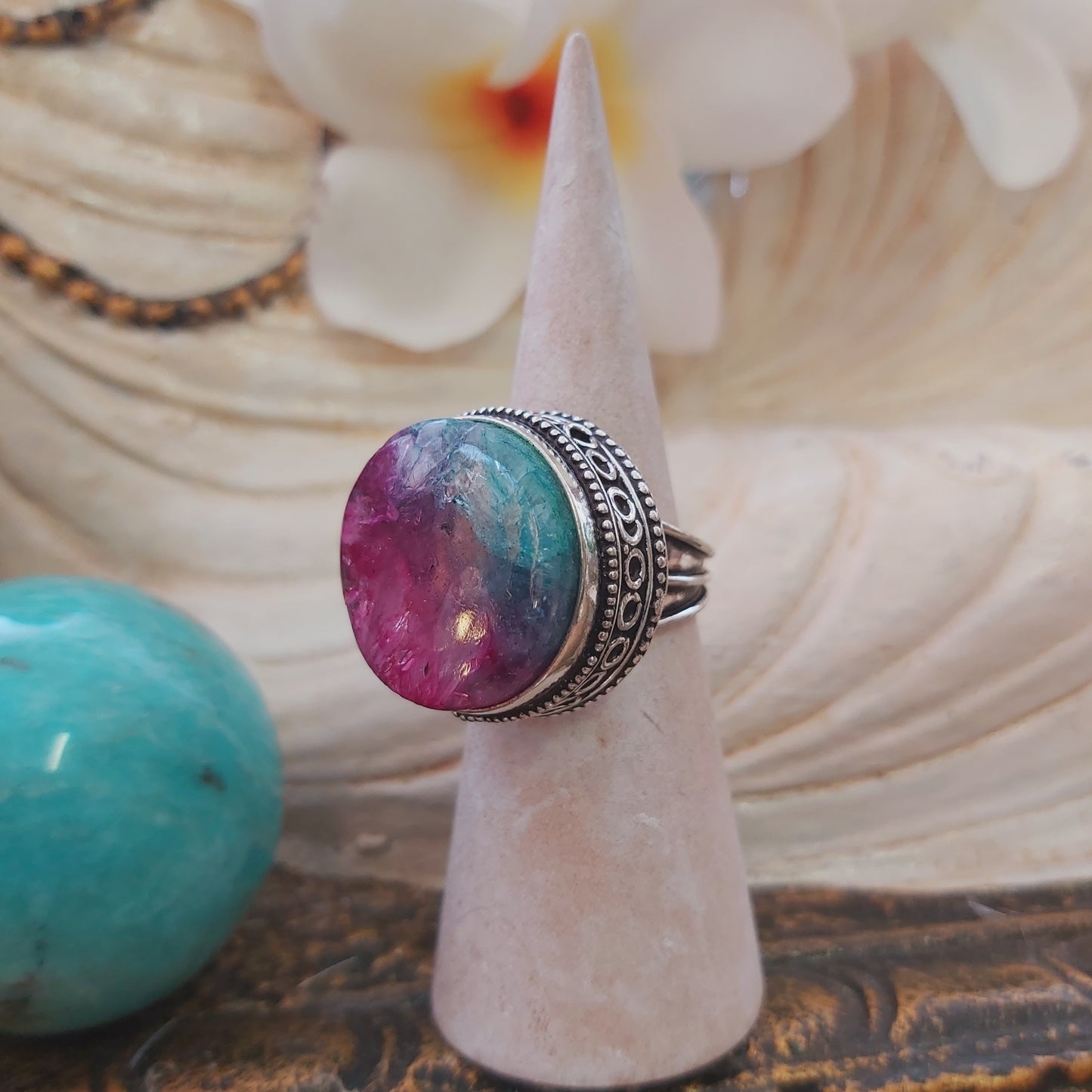Rainbow Agate Physical Wellbeing Gemstone Ring US 7 (E2221)
