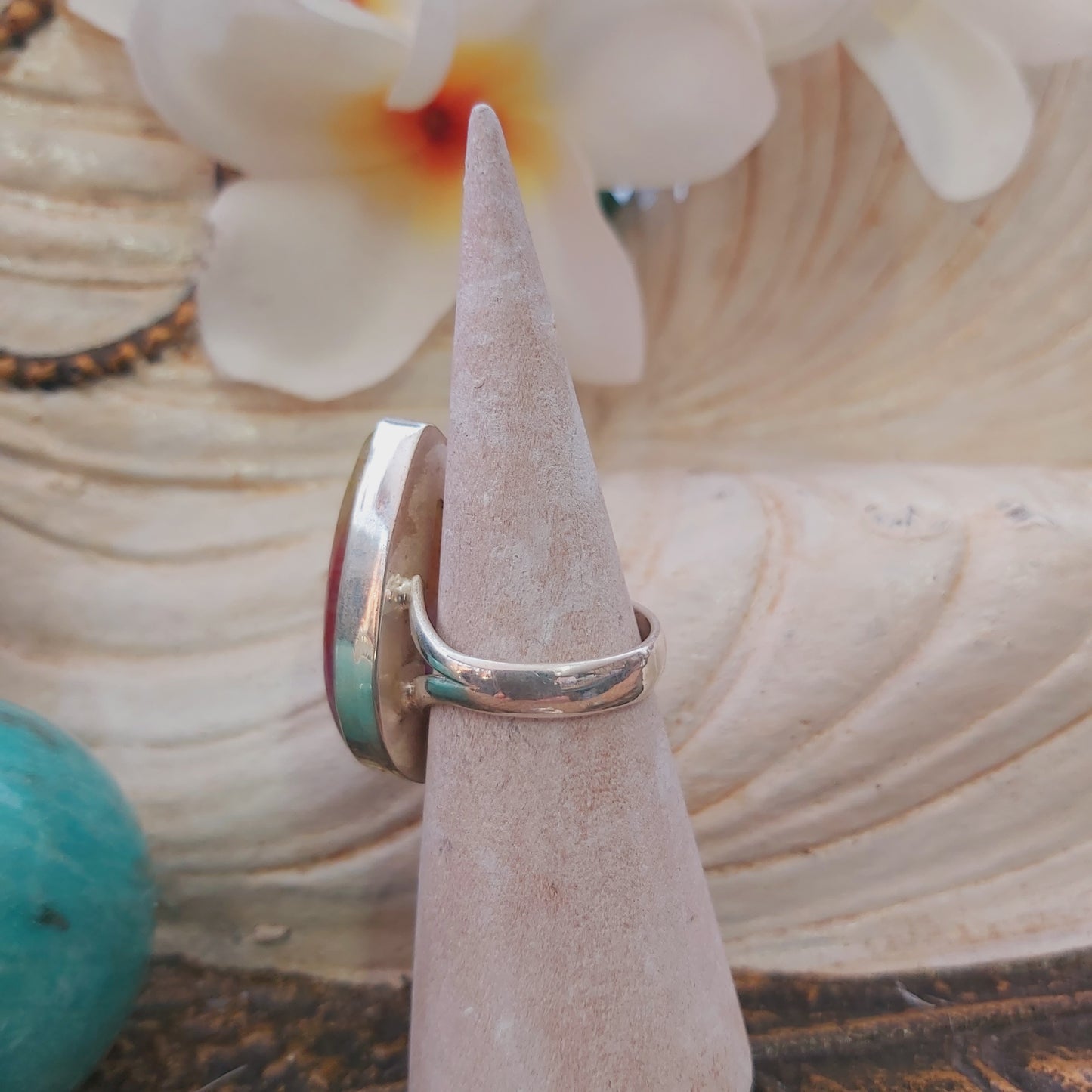 Rainbow Agate Physical Wellbeing Gemstone Ring US 7 (E2222)