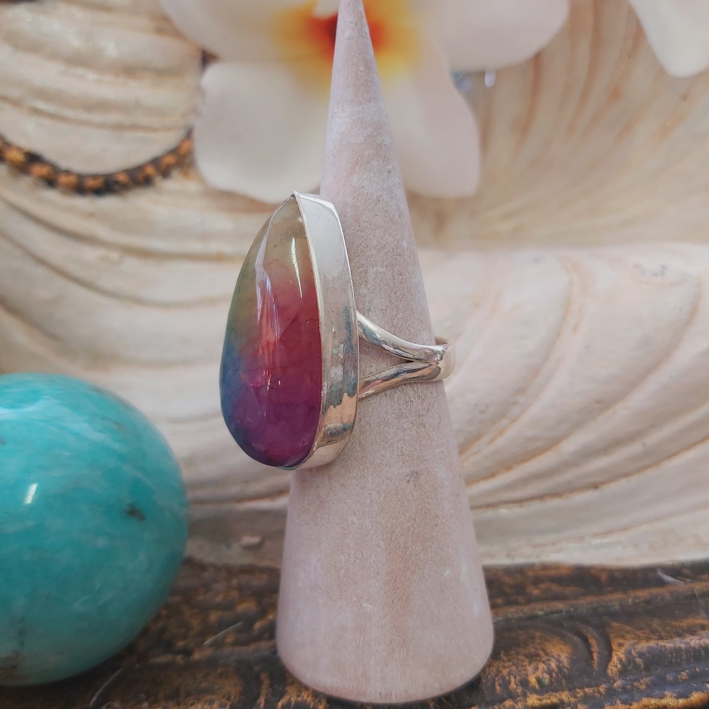 Rainbow Agate Physical Wellbeing Gemstone Ring US 7 (E2222)