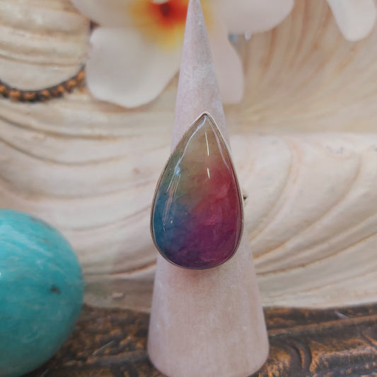 Rainbow Agate Physical Wellbeing Gemstone Ring US 7 (E2222)