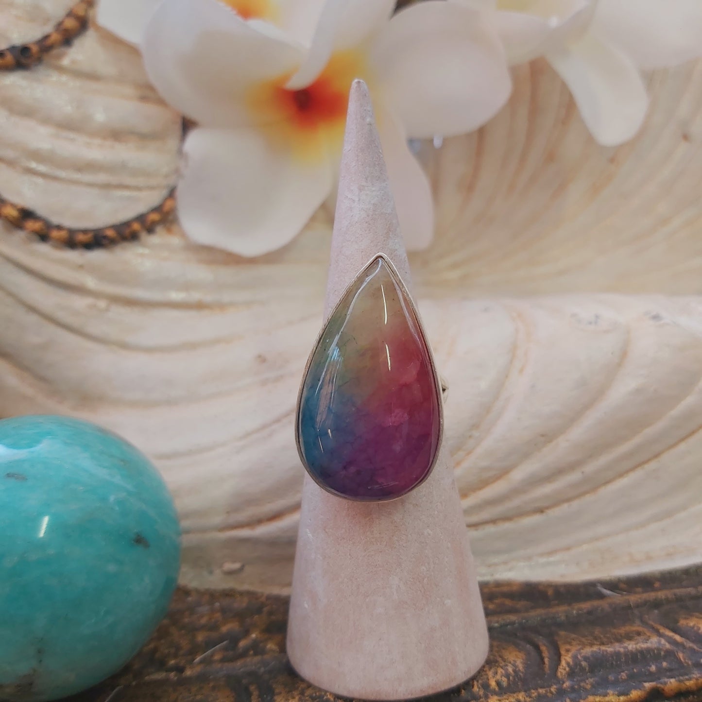 Rainbow Agate Physical Wellbeing Gemstone Ring US 7 (E2222)
