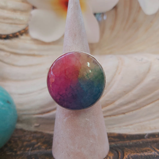 Rainbow Agate Physical Wellbeing Gemstone Ring US 9 (E2229)