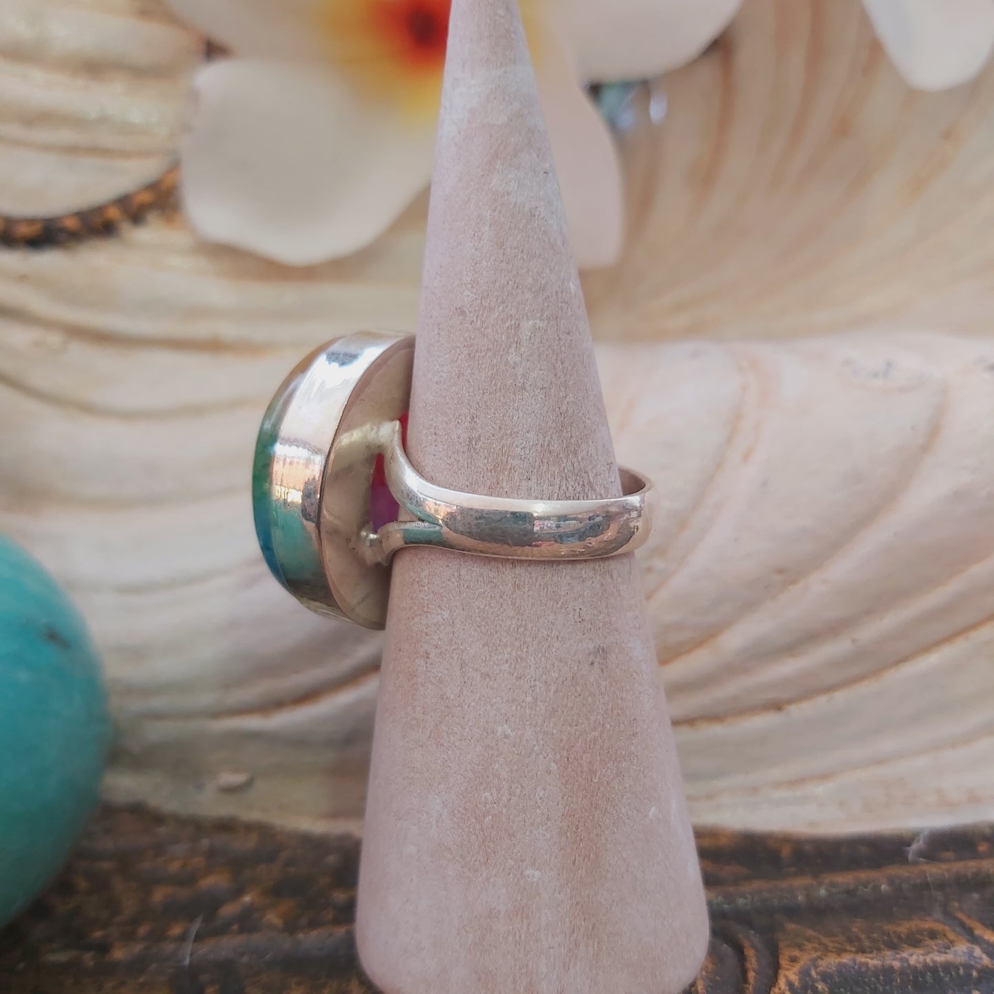 Rainbow Agate Physical Wellbeing Gemstone Ring US 9 (E2229)